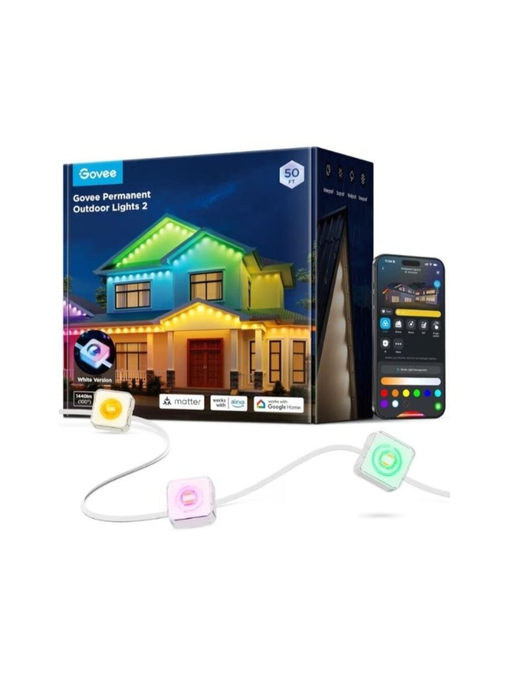 Govee Permanent Outdoor Lights 50ft RGBIC Lights 16M Colors 100 Scene Modes
